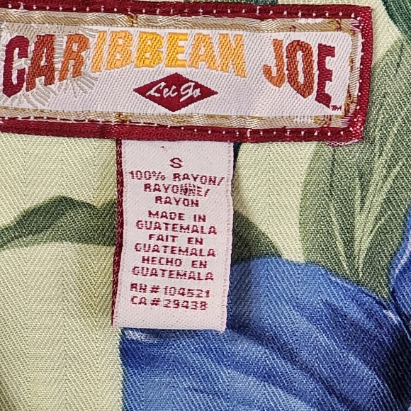 Carribbean Joe tropical shirt green floral button front size small - Picture 3 of 7